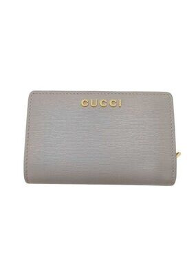 Gucci Bifold Wallet Script Gray Leather Logo L-shaped Zipper Gold